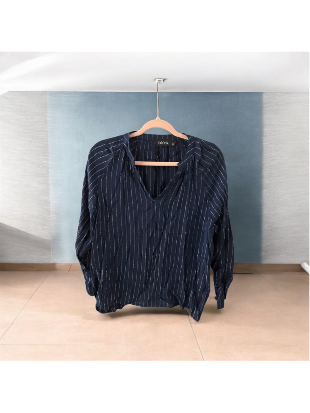 Women's fab'rik Navy and Silver Striped Blouse Size S